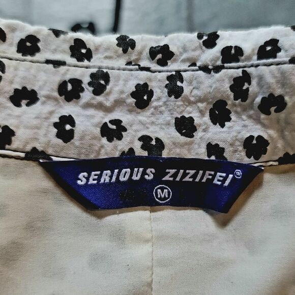 SERIOUS ZIZIFE French Retro Yamamoto Style Black & White Floral Midi Dress Sz M - Picture 8 of 16